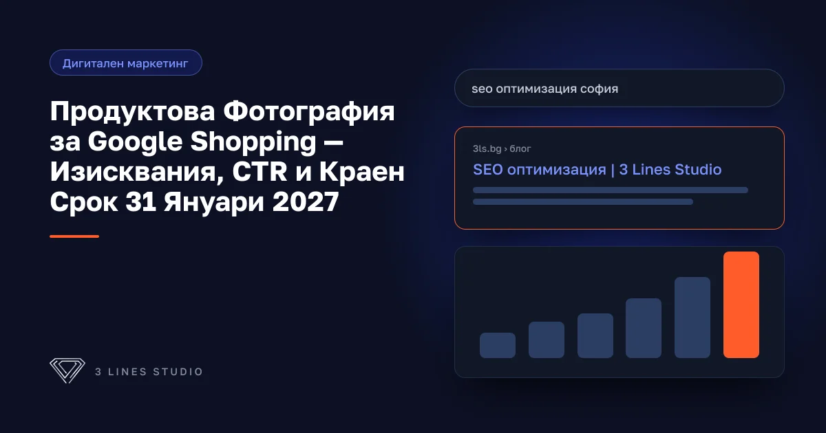 Корица на статията: Продуктова Фотография за Google Shopping — Изисквания, CTR и Краен Срок 31 Януари 2027